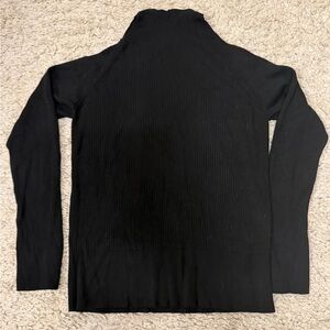Anthropologie black Ribbed Knit Long Sleeve Top. Exposed shoulders.